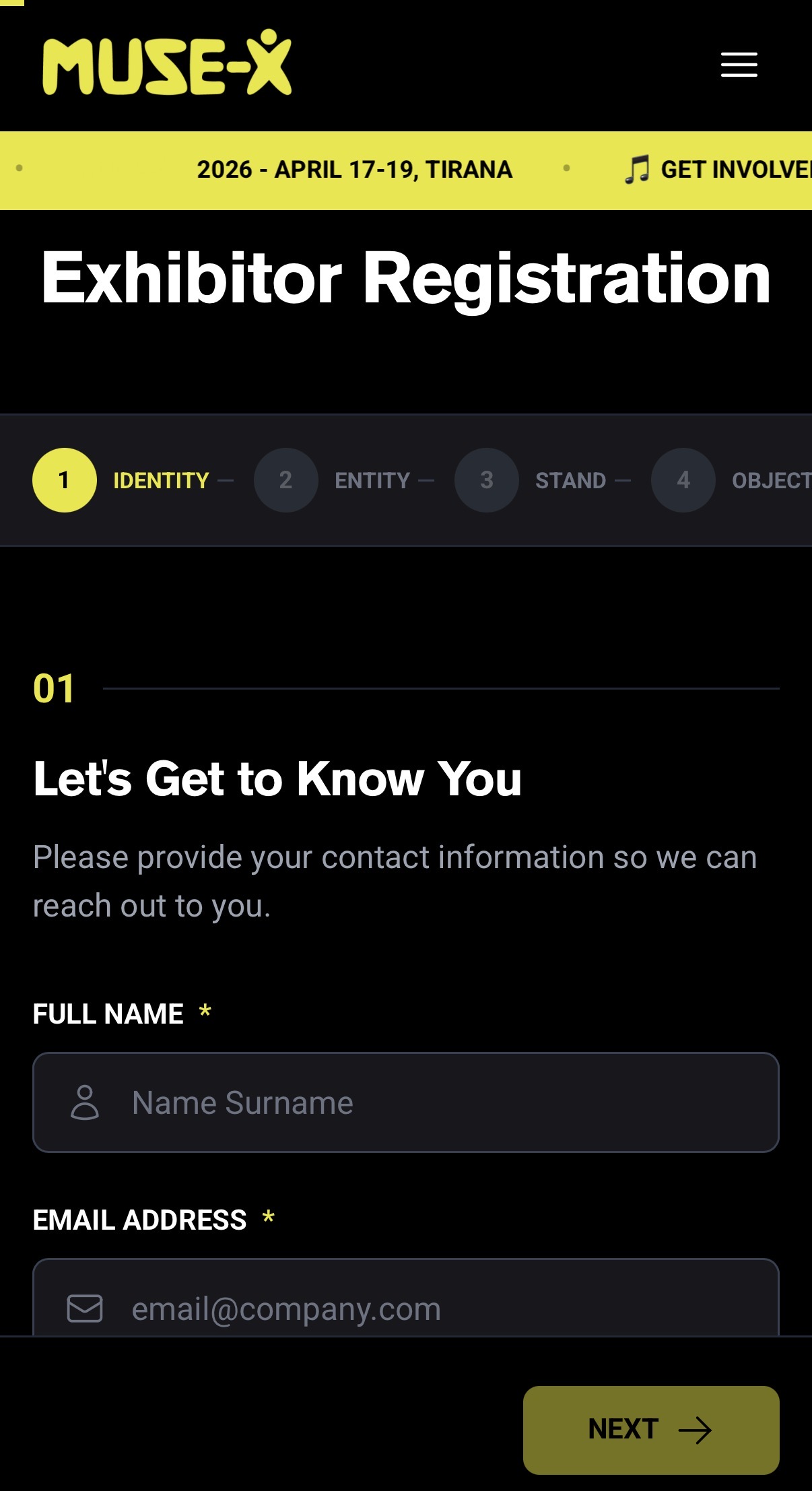 Muse-X — exhibitor registration, mobile